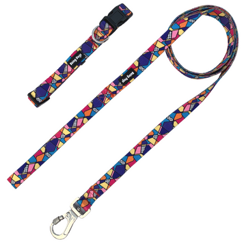 Geometrical Print Dog Leash With Metal Hook & Collar Combo