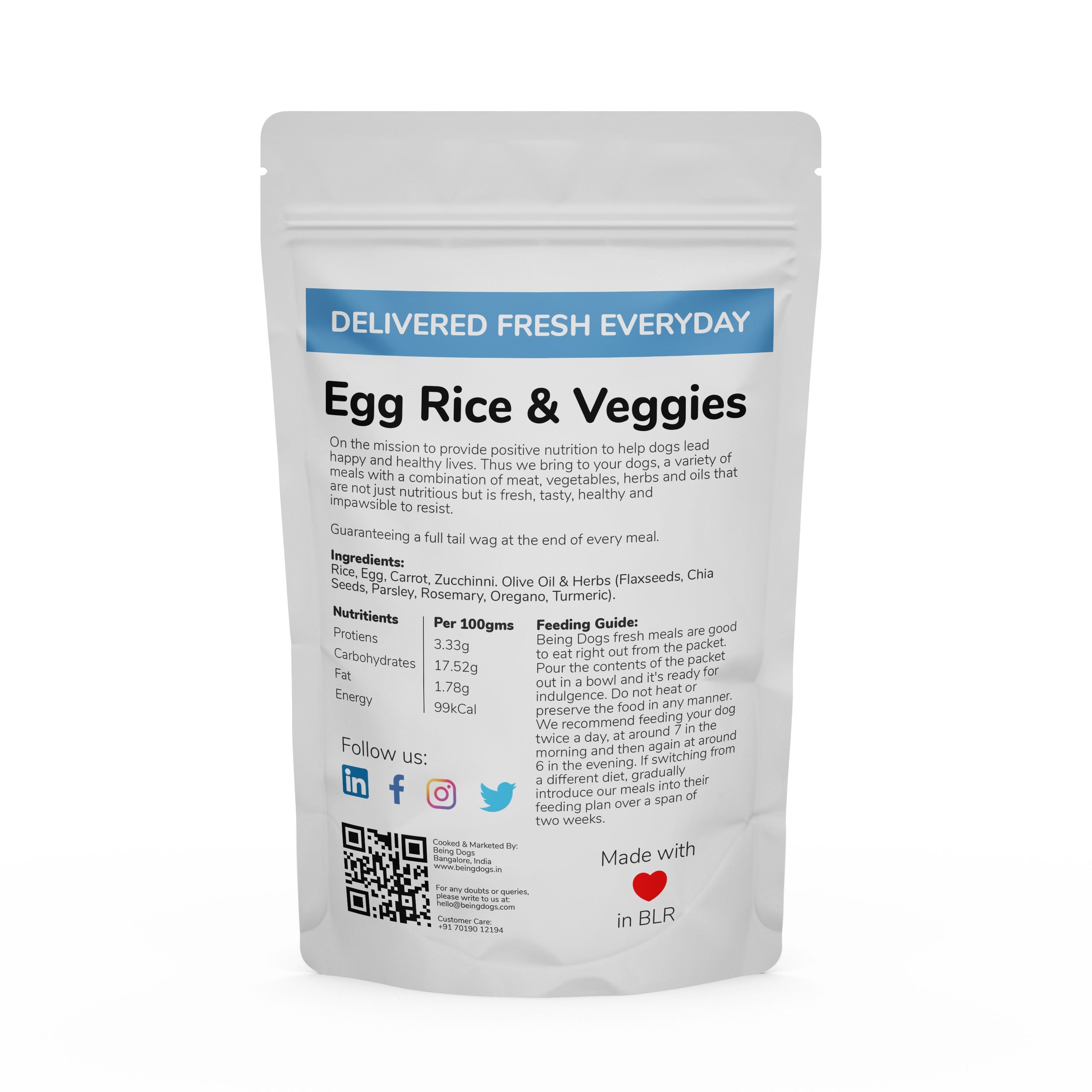 Egg Rice Veggies Meal For Dogs Single Packet Customised Made